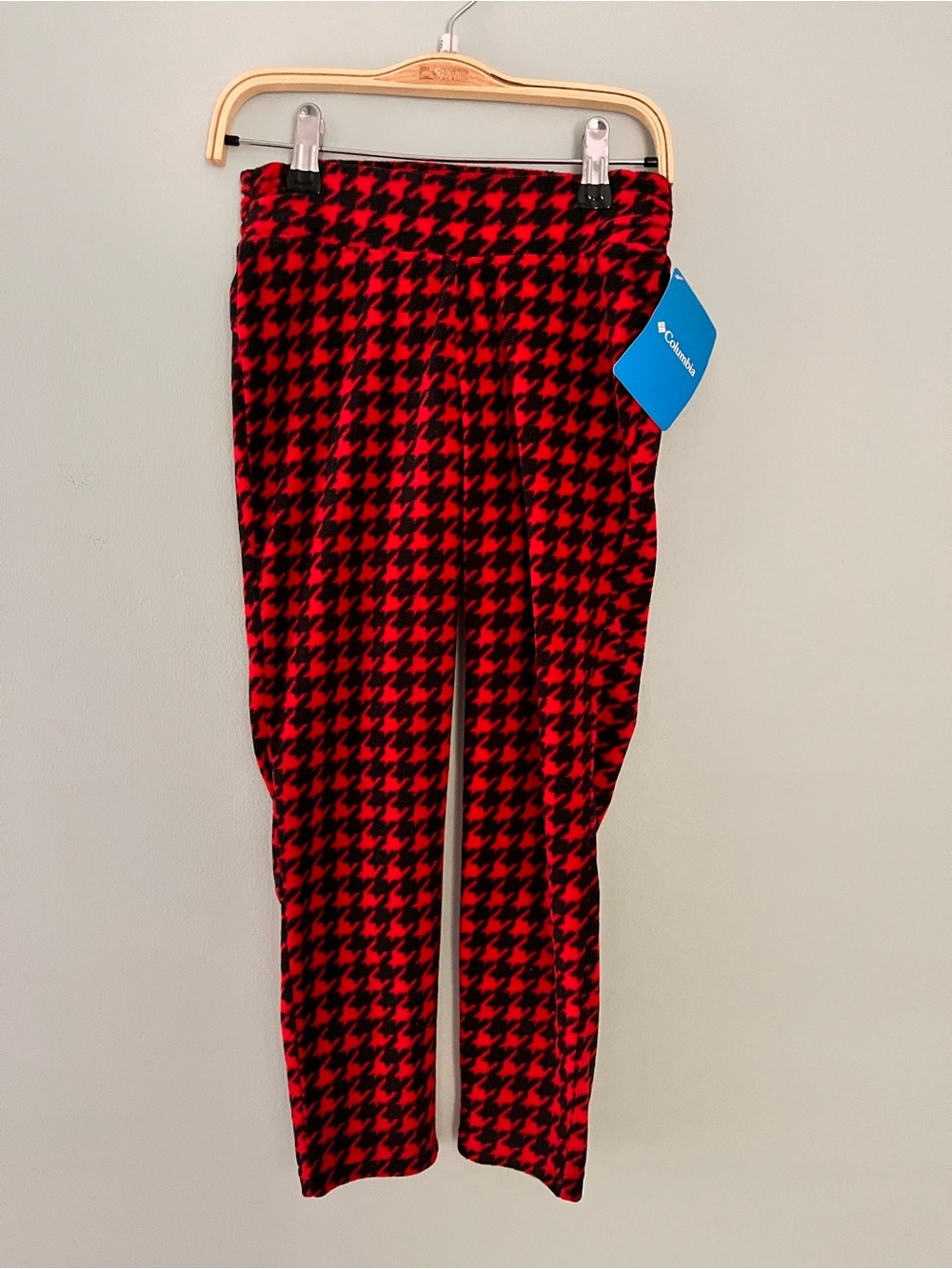 NWT Columbia Red & Black Houndstooth Fleece Pants